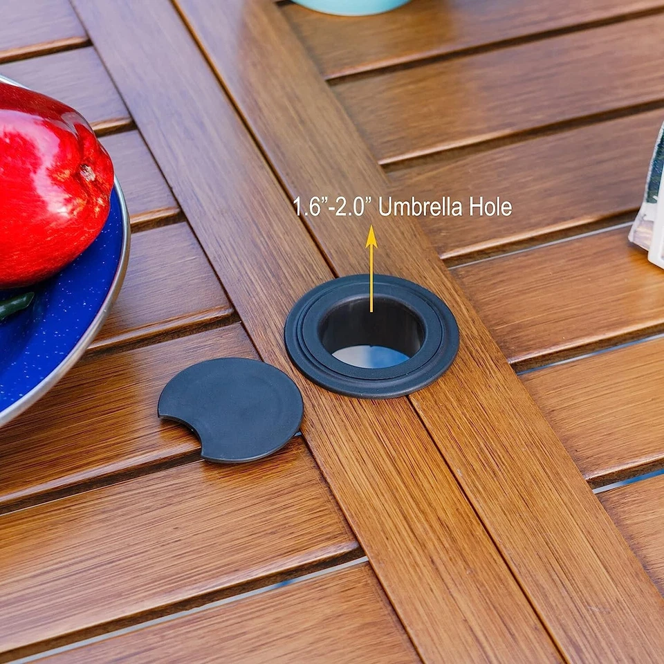 Mesa de comedor de patio al aire libre rectangular porche patio trasero mesa de cubierta con orificio para sombrilla Foto 4 de 4