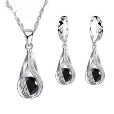 925 Sterling Silver Waterdrop Crystal Necklace Sparkling Earrings Womens Jewelry