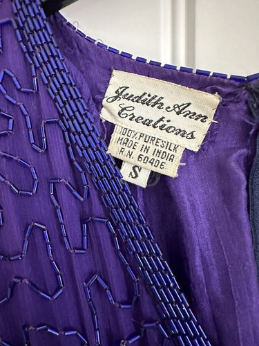 Vintage 80s Judith Ann Silk Beaded Dress Small - Picture 7 of 15