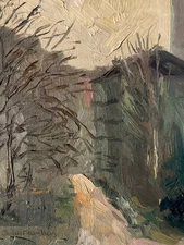 Oil Painting Cardboard 1960 Expressionist To Identify Landscape