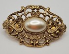 Vintage 1928 Brand Hair Clip Barrette Gold Filigree Faux Pearl Made In France — photo 1