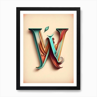 W, Buchstabe, Alphabet Retro Zeichnung 1 gerahmtes Wandbild Poster Leinwanddruck Bild