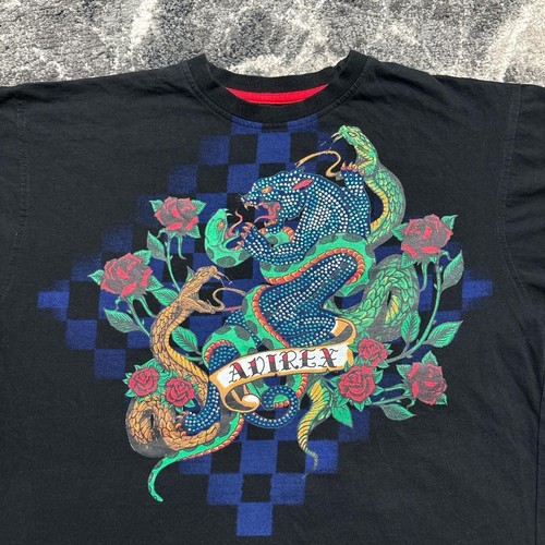 Y2K Avirex Shirt Mens Large 2000s Grunge Black Rhinestones Biker Motorcycle