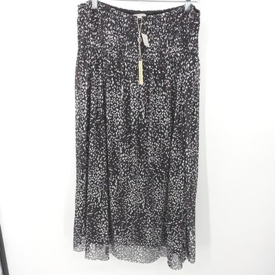 Max Studio Midi Skirt Womens XL Black White Polka Dot Smocked Waist Whimsygoth