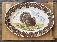 Vtg Maruta Ware Japan Turkey Platter Thanksgiving Transferware wOrig Mailing Box