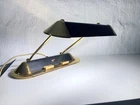 Desk Lamp 80s Design in Gilt Metal and Leather