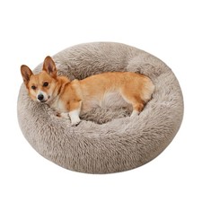 Calming Dog  Cat Bed Anti-Anxiety Donut Cuddler Warming Cozy Soft Round Bed ...
