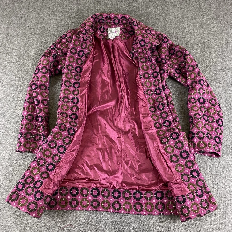 Abrigo Kensie Niña Mujer L Rosa Oliva Geométrico Botón Chaqueta Retro Mod Estilo Foto 4 de 4