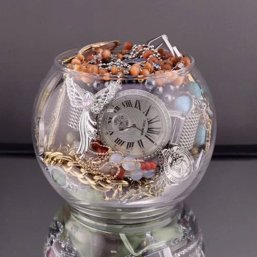 Vintage Costume Jewelry Jar Mixed Lot Necklaces Rings Earrings 2.15 Pounds