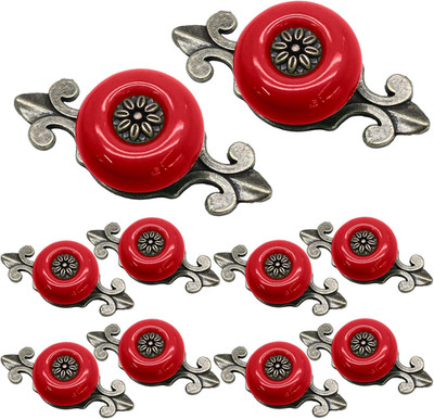 10pcs Ceramic Knobs Red Dresser Knobs, Vintage Cabinet Knobs with Antique Bronze