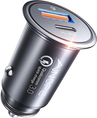 AINOPE 67.5W Super Mini Cigarette Lighter Adapter Car Charger USB C Black