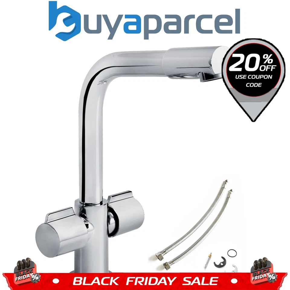 Bristan Cascade Chrome Arch Modern Kitchen Tap Twin Handle Swivel Spout Fixings