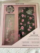 Phone Accessories Set Travel Bag  Grip  Bracelet - Velvet Caviar - Rose Floral