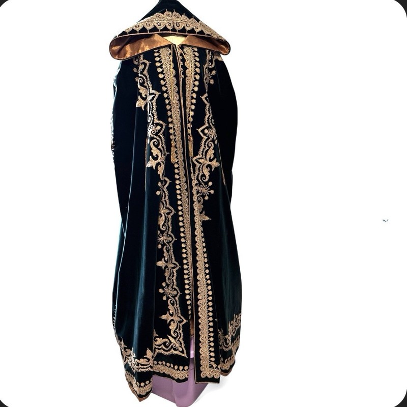 Vintage Velvet Cape Silk EMBROIDERED Heavy Ren Faire Renaissance Forest Fairy