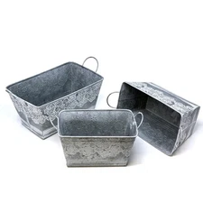 allgala Galvanized Rectangle Planter Pot 3-PC Set, Grey – Indoor & Outdoor