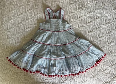 Isaac Mizrahi New York Girls Striped Sundress Blue/Red Bow Pom-Pom 3T