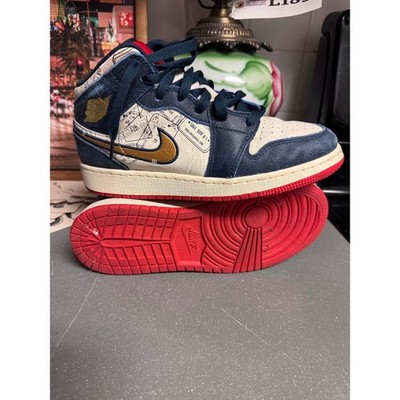 Nike Air Jordan 1 Mid SE GS Take Flight Gold Swoosh Passport FN1353-400 5Y