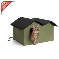 Spacious Heated Cat House for Outside Use - Two Doors & Weatherproof Design
