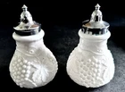 Vintage Imperial Glass Grape Vine Salt and Pepper Shakers Milk Glass 1950s