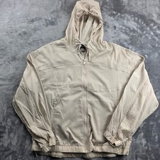 Avia Windbreaker Jacket Womens L 12-14 Tan Textured Hooded Full Zip Athletic
