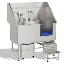 50" Dog Cat Pet Grooming Bath Tub Stainless Steel Wash Station with Staircases