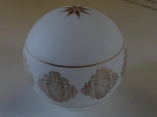 6"x 3 1/4" GLOBE SHADE WHITE SATIN w/GOLDEN ACCENTS OUTSIDE SHINY INSIDE 6"WIDE
