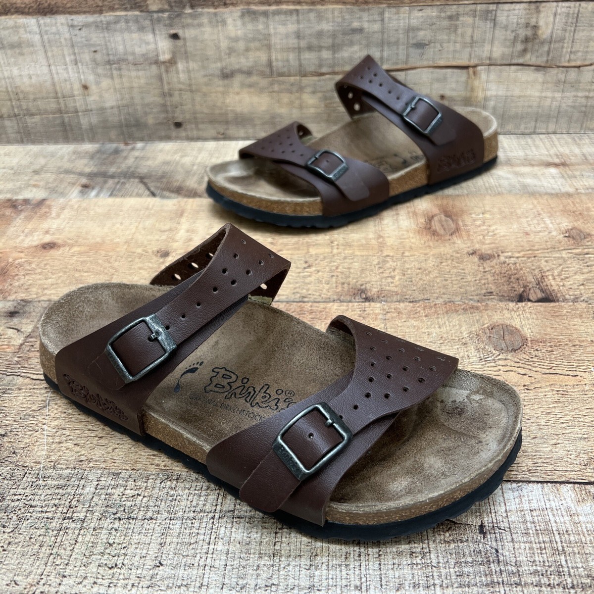 Birkis By Birkenstock Womens Brown Leather Double Strap Sandals