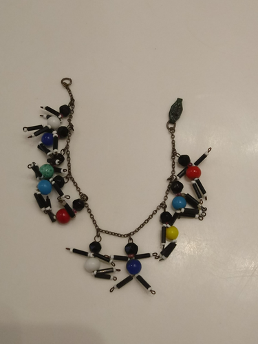 1930's Czech Art Glass Beads Multi Color Glass Figure Charm Bracelet
