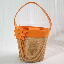 Bath  Body Works Bucket Bag Vintage Tote Bag Purse Orange Straw Rattan