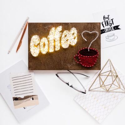 String art kit Coffee DIY craft kits wooden board String art pattern