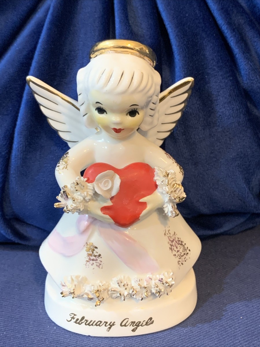 磁器製 ポースレン ヴィンテージ 天使 人形 ハート vintage angel Vintage 1956 Lefton Angel of the Month Figurine February Girl