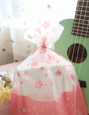 Set Of 12 Japanese Cherry Blossom Sakura Pink Gift Bags Semi-Clear