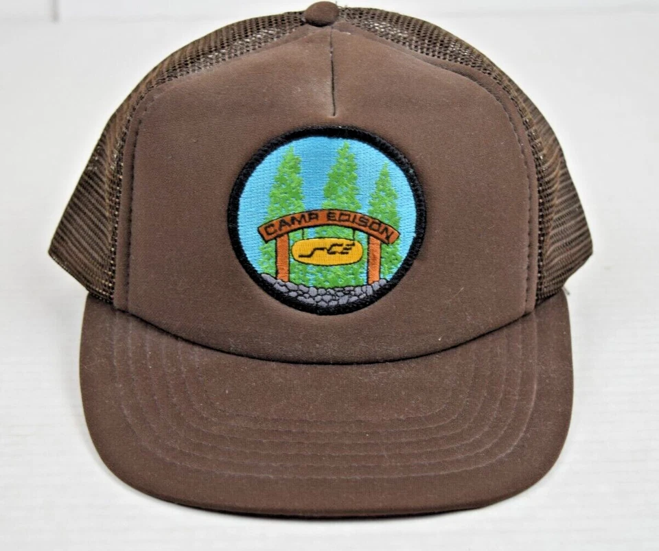 Sombrero de camionero vintage Snapback Camp Edison California años 70 80 marrón chocolate Foto 2 de 4