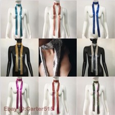 Metal Sequins Neck Tie Scarf Neckerchief Evening Long Thin Skinny Glitter