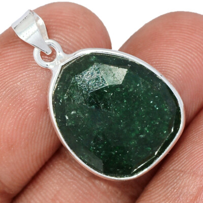 Natürlicher facettierter grüner Aventurin 925 Sterling Silber Anhänger Schmuck CP56946