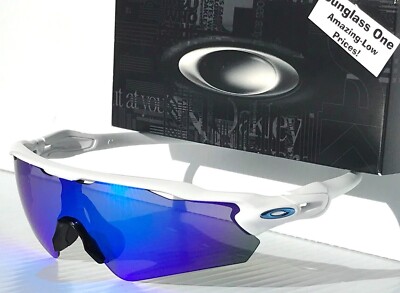 NEW Oakley RADAR EV PATH Shiny White POLARIZED Galaxy Blue Lens