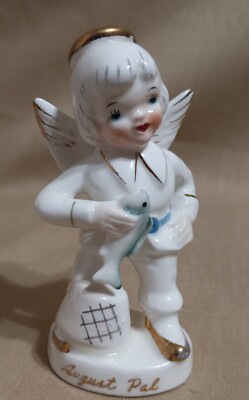 August Pal Angel Figurine 1600 Boy Fish Creel 4 inches tall Japan