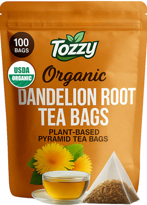 100 Count Organic Dandelion Root Tea | USDA Organic | Plant-Based Pyramid Bags
