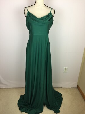 Faeriesty Formal Gown Maxi Dress Sz L Womans Green Cowl Neck Front Slit  Cocktail | eBay