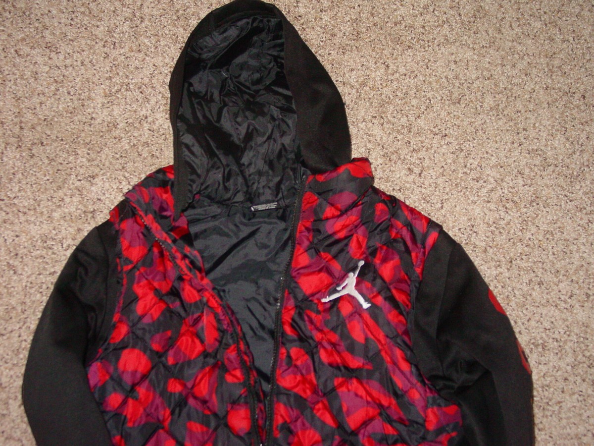 Boys Nike Air Jordan Full Zip Black/Red Hoodie Jacket! Size