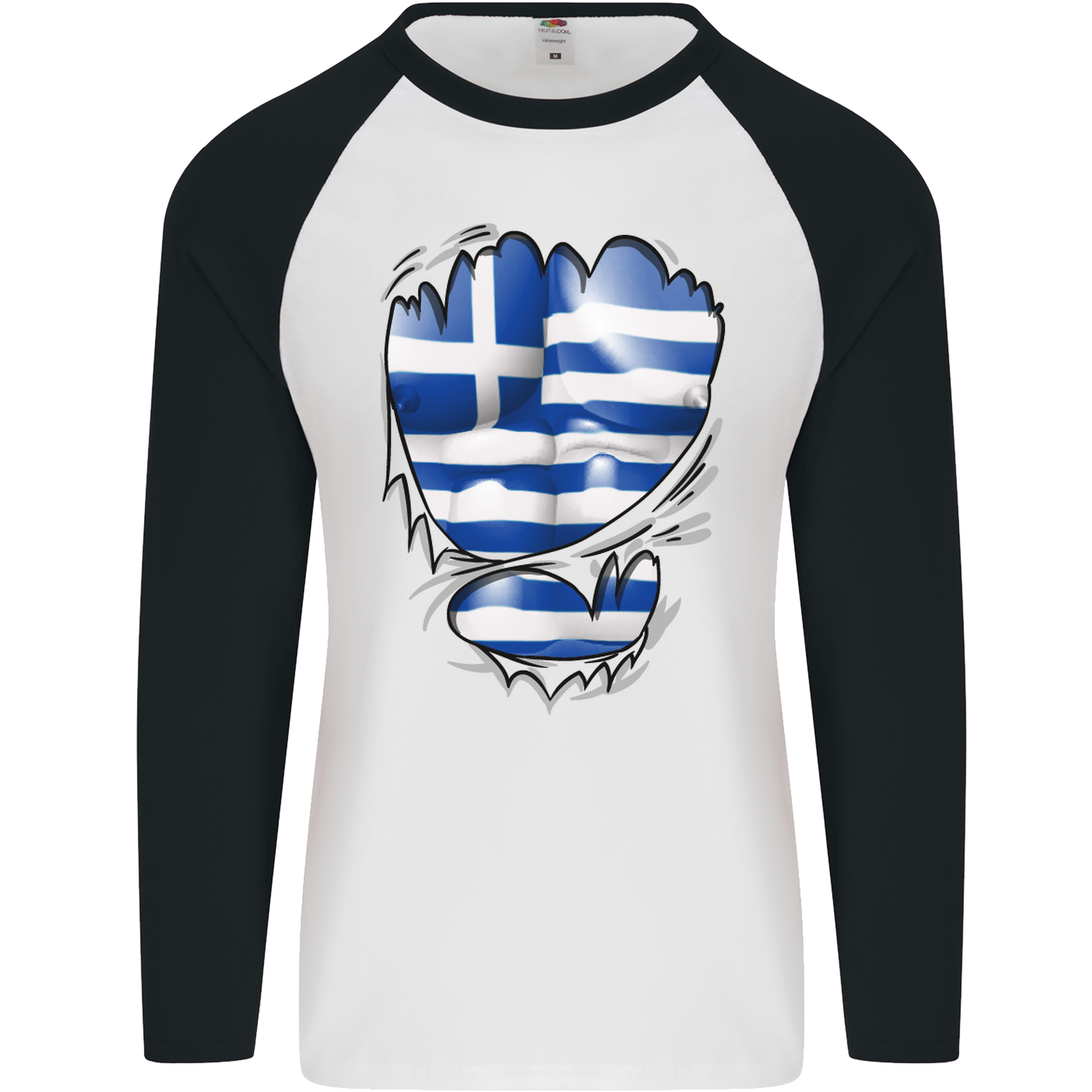 Gym The Greek Flag Ripped Muscles Greece Mens L/S Baseball T-Shirt