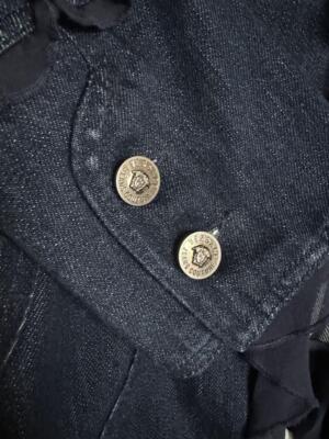 Versace Ruffle Denim Jacket Size 24/38 Dark Blue From Japan