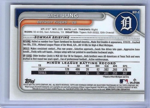 Holograma Bowman Chrome Pink 2024 JACE JUNG/199 #BCP-5 B424 - Imagen 2 de 2
