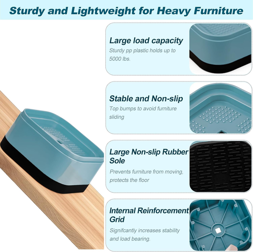 8 Pack Furniture Risers, Adjustable Bed Risers Heavy Duty Stackable Bed Raisers - Picture 3 of 7
