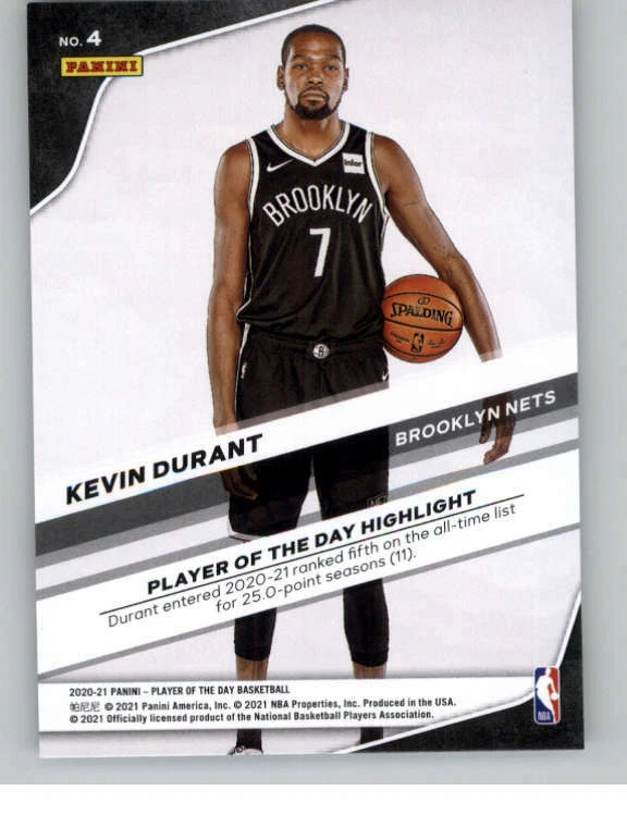 2020-21 Panini Player of the Day #4 Kevin Durant (ref 136559) - Image 2 of 2