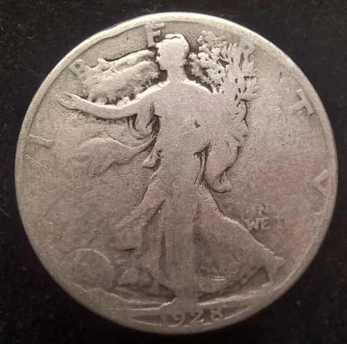 1928 S Walking Liberty 90% Silver Half Dollar in Good Condition. -#0472