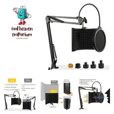 Microphone Isolation Shield with Mic Stand and Pop Filter, Foldable Sound Shi...