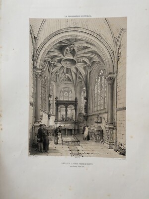 Lithografie Normandie Illustrierte 1852 Kapelle Der Jungfrau Abtei De Valmont