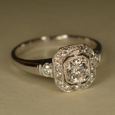 Vintage 1Ct White Round Cut CZ-Stone Halo Wedding Engagement Ring in 925 Silver