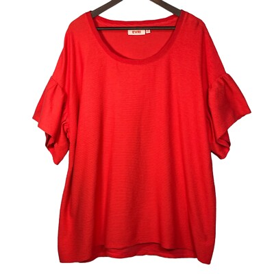 EVRI Knit Top Women Size 2X Pink Cotton-Blend Textured Fabric Stretch Round Neck